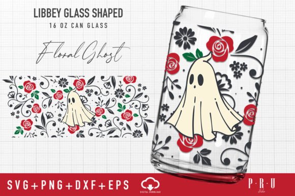 16oz Libbey Can Glass Floral Ghost SVG