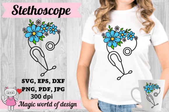 Blue Floral Stethoscope SVG Cricut
