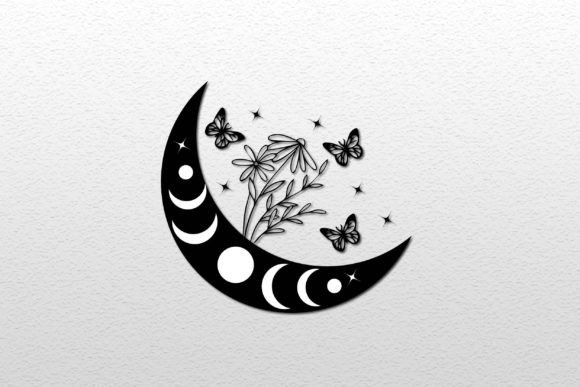 Butterfly Floral Moon SVG