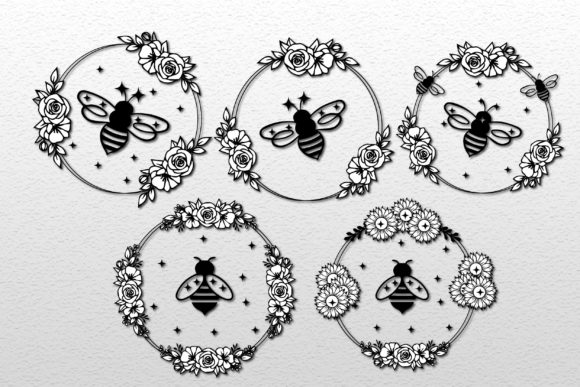 Cute Bee Floral Wreath SVG