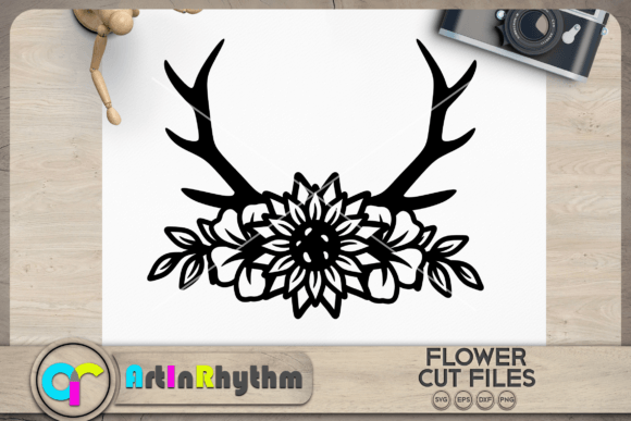 Floral Antler SVG, Spring Flower SVG