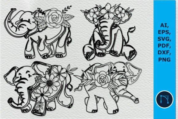Paper Cut Floral Elephant SVG Bundle