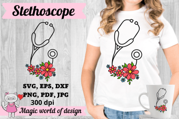 Red Floral Stethoscope SVG Cricut Cut